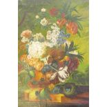 In the manner of F.X. Pieter, still life with vase of flowers, signed indistinctly, late C19th/early