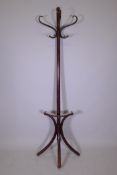 An antique Thonet bentwood coatrack, stamped to the leg, 76" high