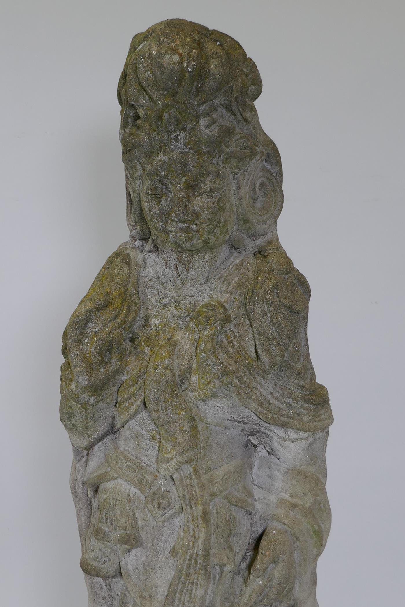 A concrete garden figure of the goddess Guan Yin, 41" high - Image 4 of 4