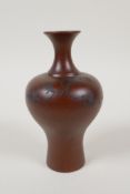 A Chinese miniature Zisha (red ware) porcelain stem vase with floral decoration, character marks