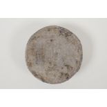 A Chinese white metal trade token/ingot, 4" diameter