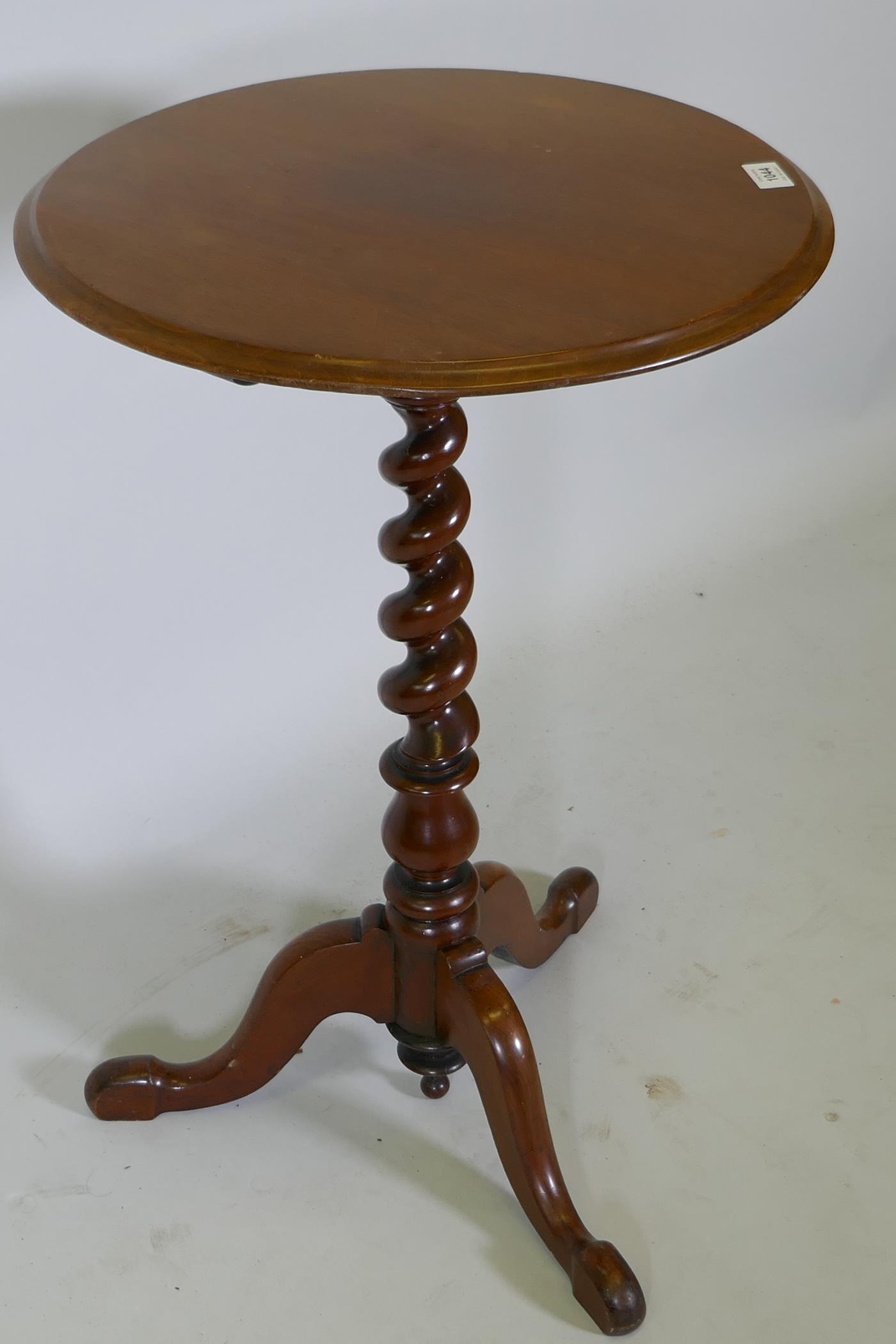 A C19th circular top mahogany occasional table on barley twist turned column and tripod base, 29½" - Image 2 of 3