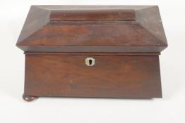 A C19th rosewood sarcophagus shaped tea caddy, for restoration, 11" long