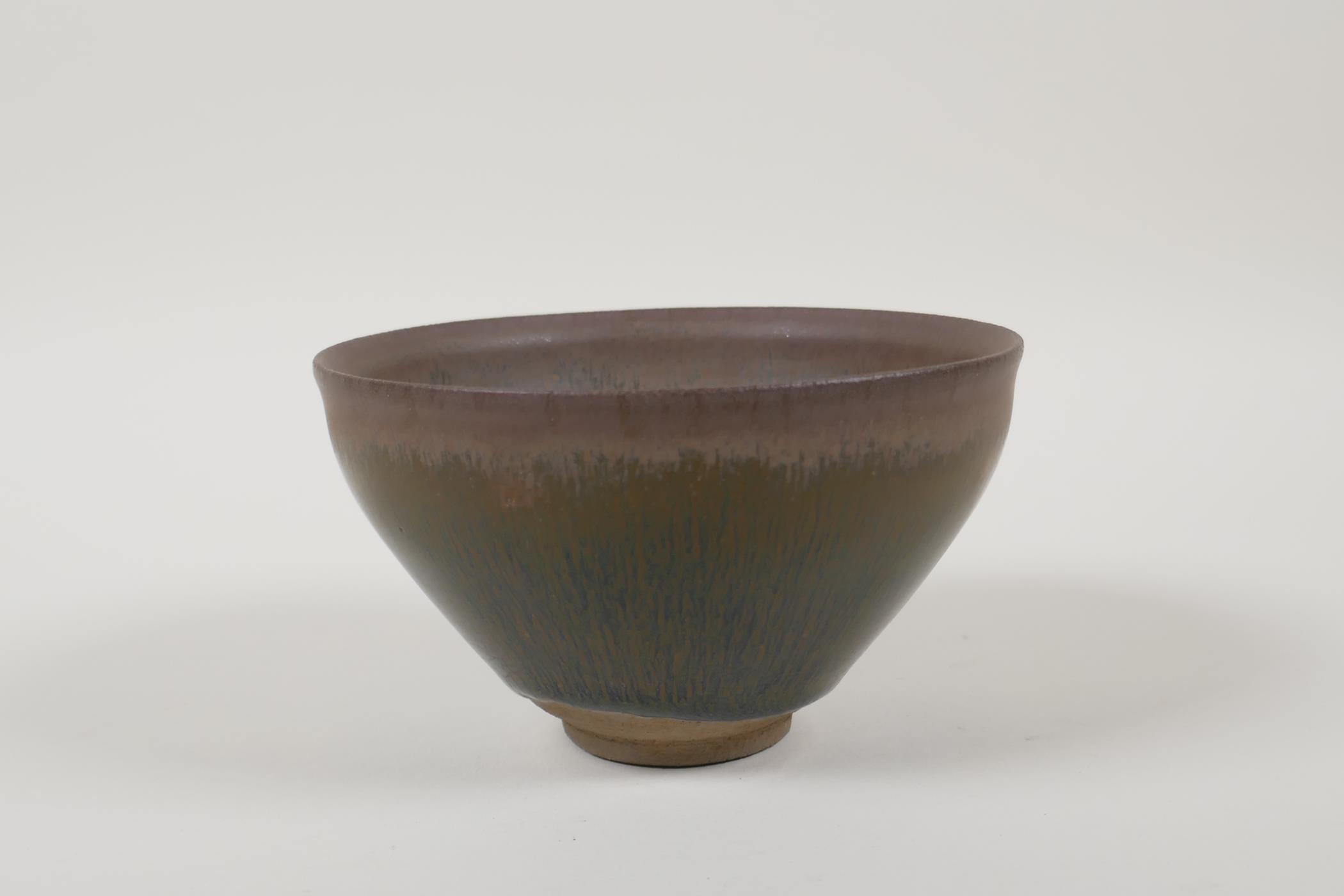 A Chinese Jian kiln hare's fur glazed pottery rice bowl, 4½" diameter