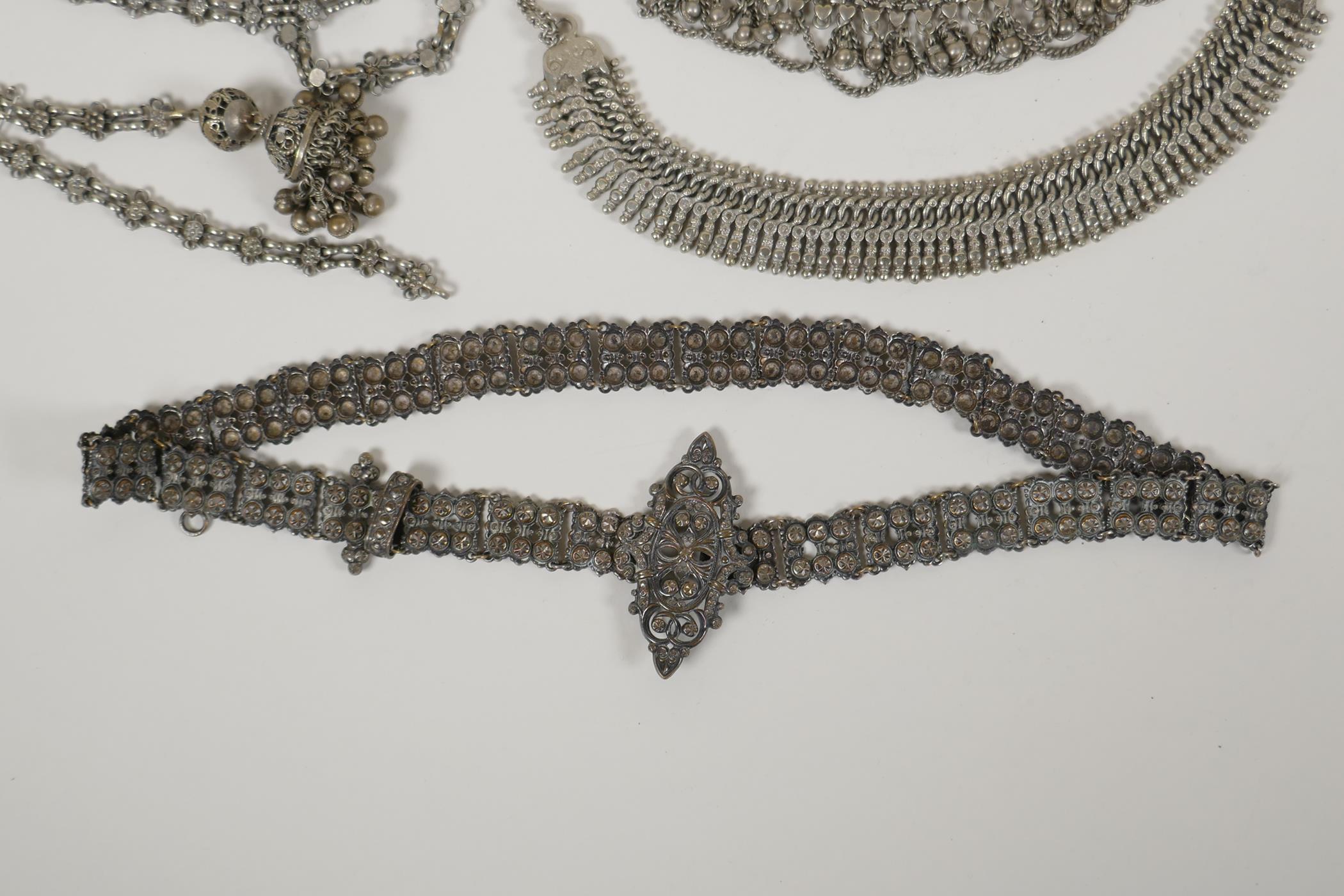 A collection of Indian white metal jewellery including bracelets, necklaces and belts - Image 4 of 5