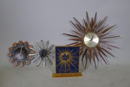 A Seth Thomas vintage Starburst wall clock with battery operated movement, a French mantel clock and