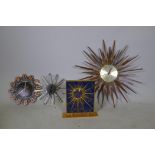 A Seth Thomas vintage Starburst wall clock with battery operated movement, a French mantel clock and