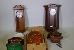 Two cuckoo clocks and two quartz movement pendulum wall clocks etc