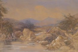 In the manner of David Cox, landscape with mountains and rockpool, signed David Cox, 1830,
