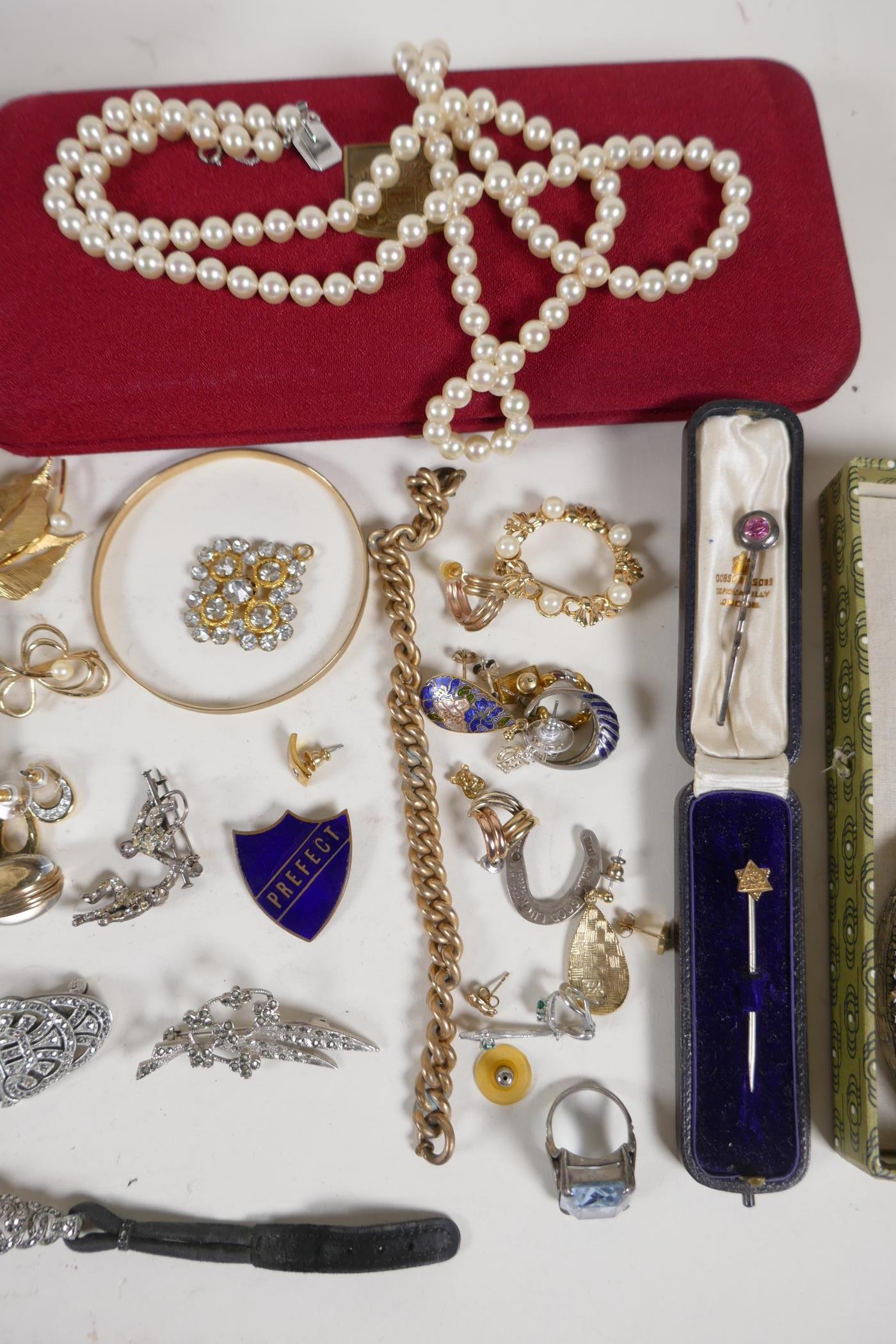 Four faux pearl necklaces, diamante watches and costume jewellery, a silver mounted chain purse, - Image 3 of 7