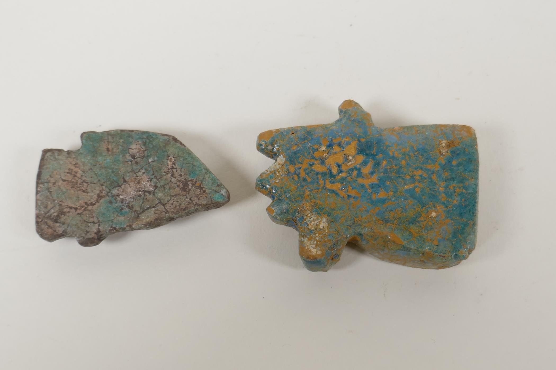 An Egyptian turquoise glazed faience shabti, a turquoise glazed pottery token in the form of the Eye - Image 6 of 6