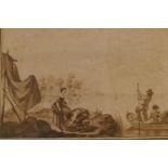 A pair of C19th engravings, waiting for a ferry and fisherfolk, 9" x 7"