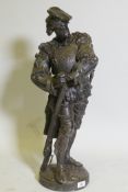 A. Carrier, bronze patinated spelter figure of a musketeer, 27" high