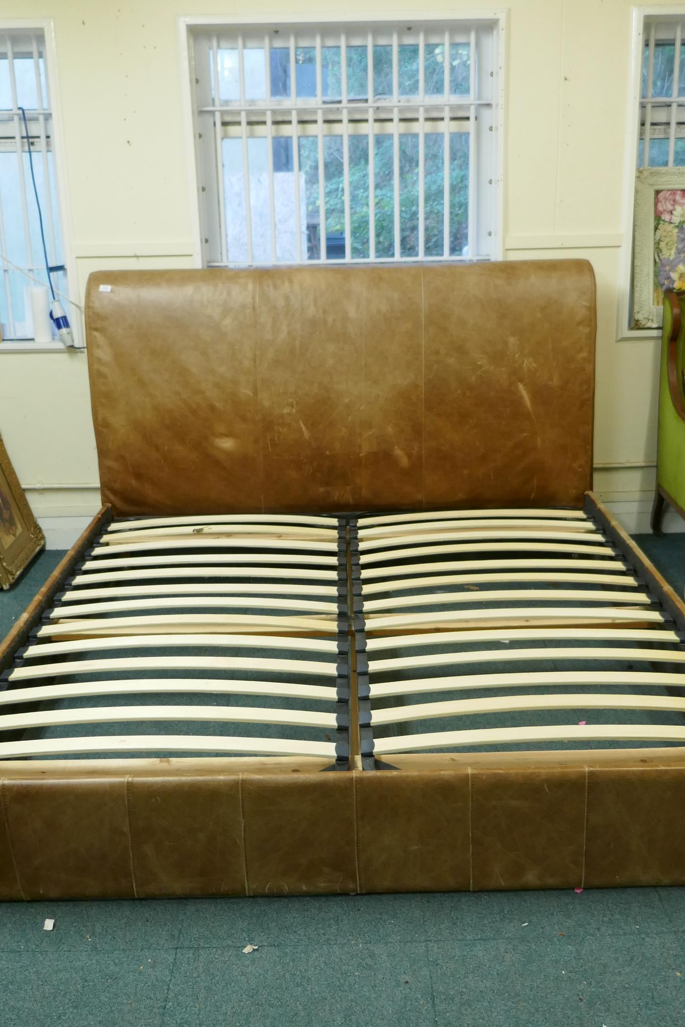 A leather upholstered double bed, 74" x 46" x 90" - Image 2 of 4