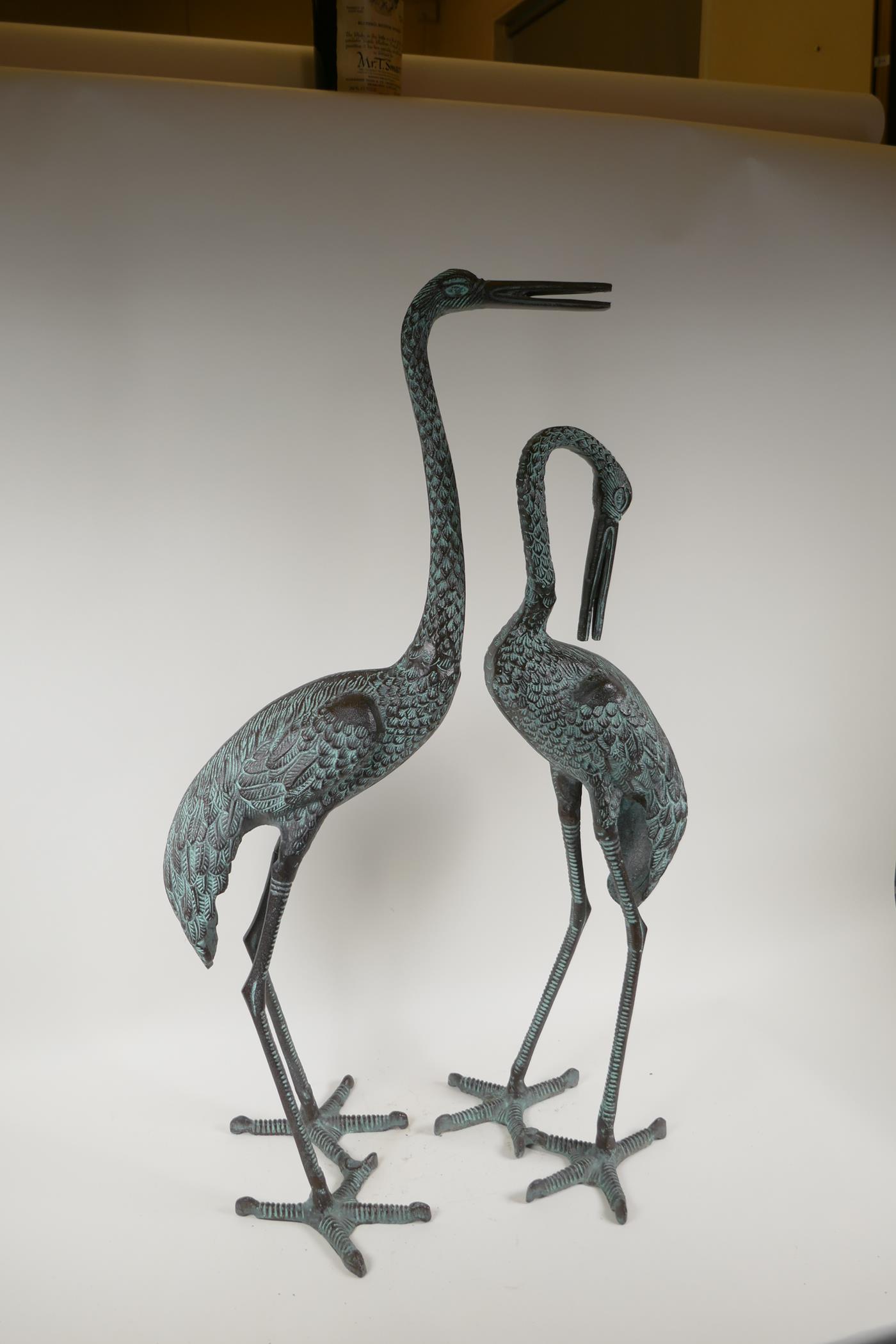 A pair of metal garden figures of cranes, largest 33" high - Image 2 of 3