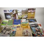 A quantity of motoring and motorcycle literature including 1960s promotional brochures for Fiat,