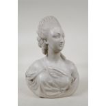 A carved marble bust of Marie Antoinette, 13½" high