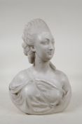 A carved marble bust of Marie Antoinette, 13½" high