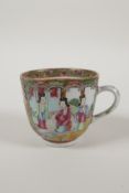 A C19th Chinese famille rose porcelain teacup decorated with figures, flowers and birds, 2½" high