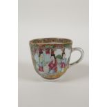 A C19th Chinese famille rose porcelain teacup decorated with figures, flowers and birds, 2½" high