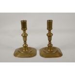 A pair of Queen Anne brass candlesticks, 6½" high