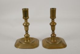 A pair of Queen Anne brass candlesticks, 6½" high