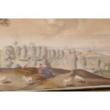 Landscape with town by a river, signed Ph. Mercier, probably C19th, watercolour, 25" x 12"