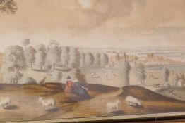 Landscape with town by a river, signed Ph. Mercier, probably C19th, watercolour, 25" x 12"