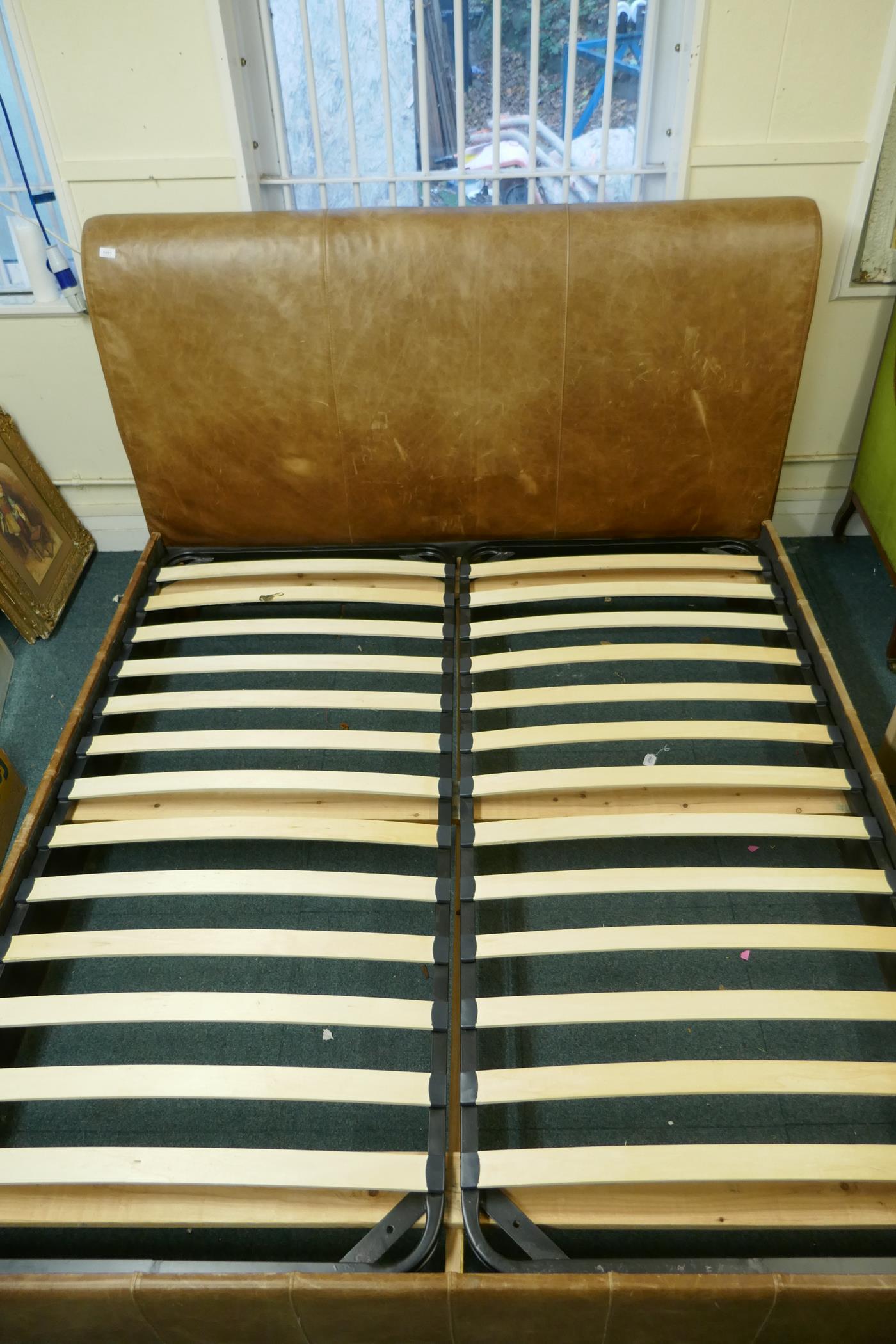 A leather upholstered double bed, 74" x 46" x 90" - Image 3 of 4