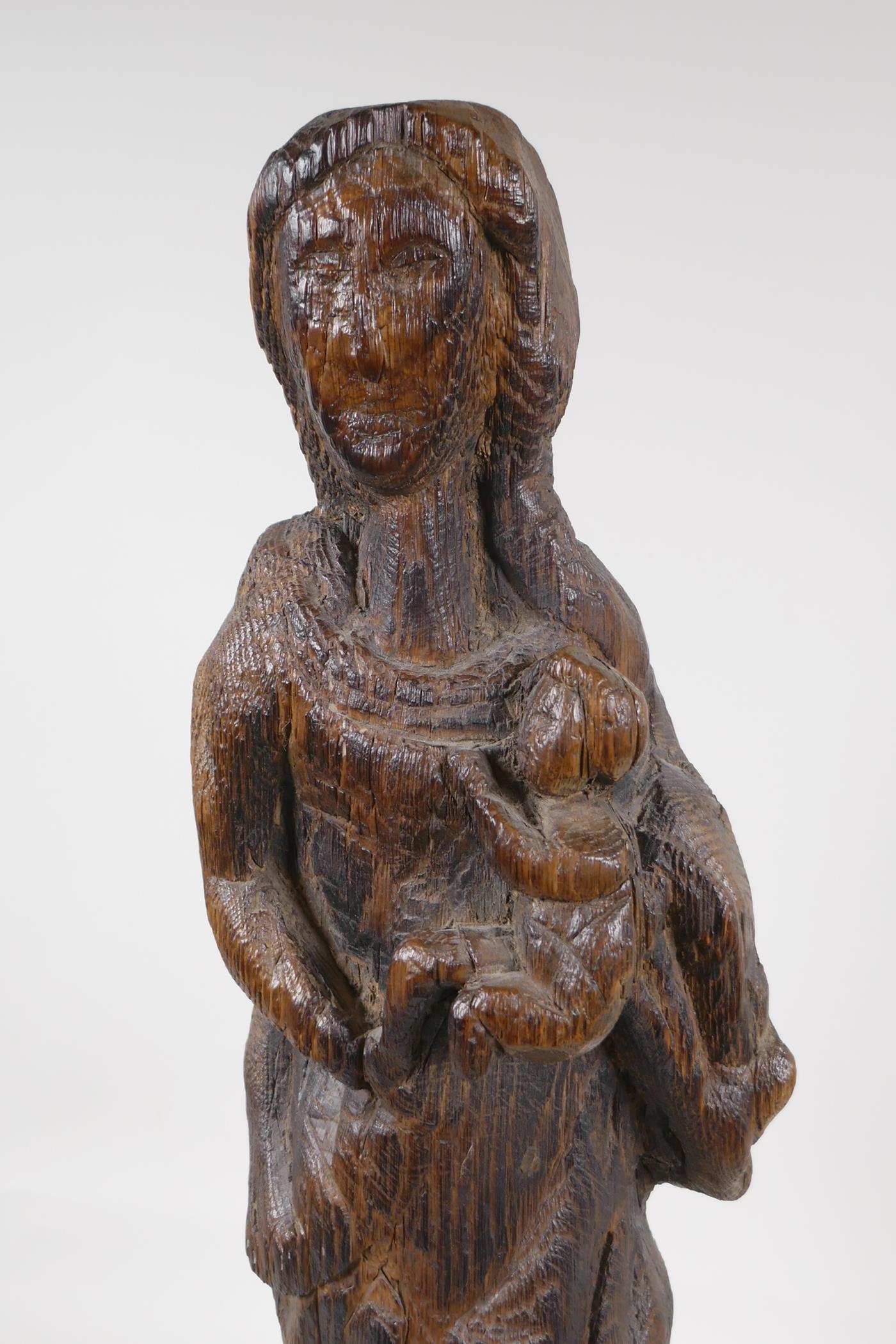 An antique oak carving of the Madonna & Child, 22" high - Image 2 of 4