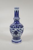 A Chinese blue and white porcelain vase with scrolling floral decoration, 6 character mark to
