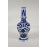 A Chinese blue and white porcelain vase with scrolling floral decoration, 6 character mark to