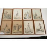 Eight C18th Swiss hand coloured engravings of paysan costume studies, 6" x 8"