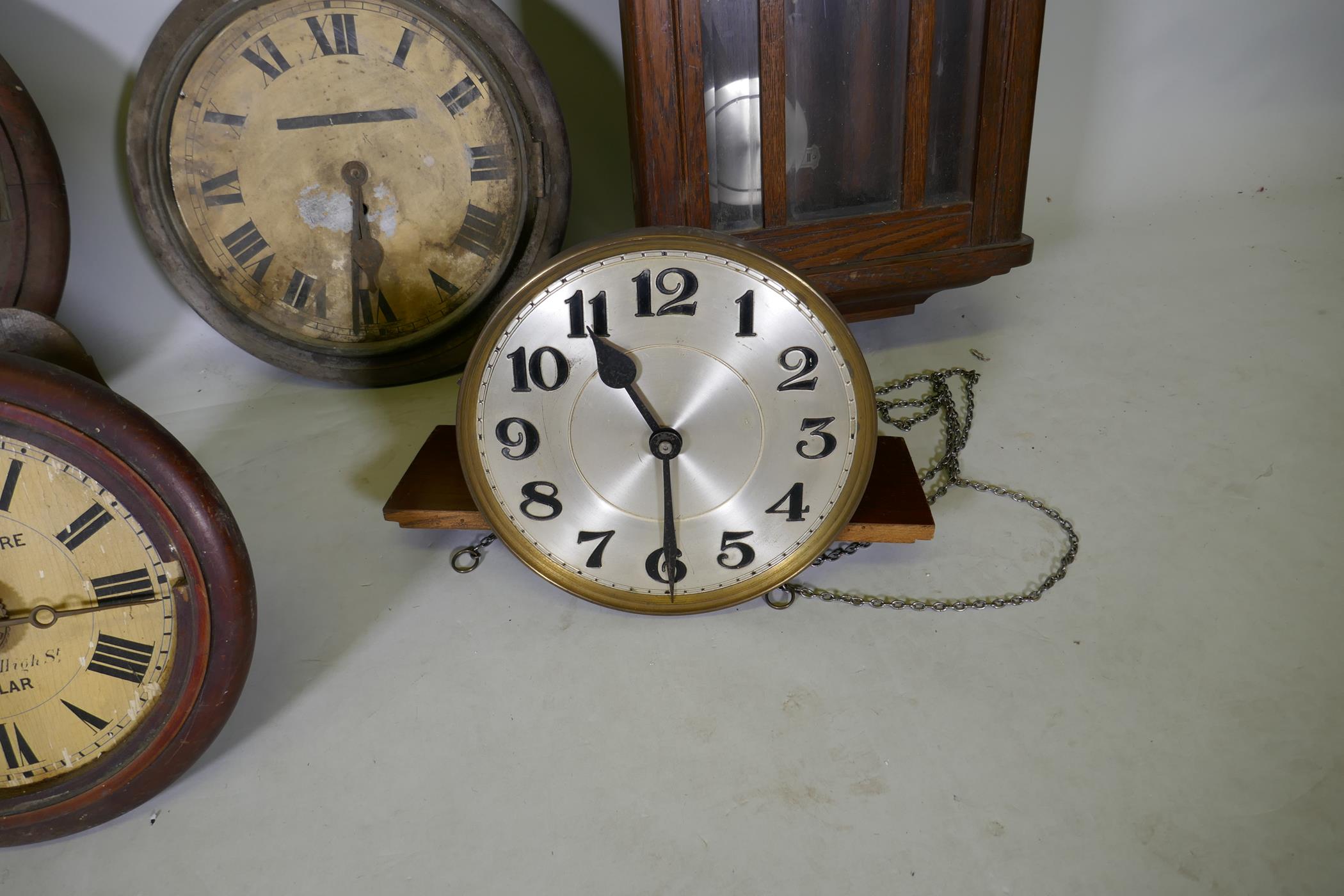 A collection of clocks, including a postman's clock and various clocks, all spring or chain - Image 4 of 6
