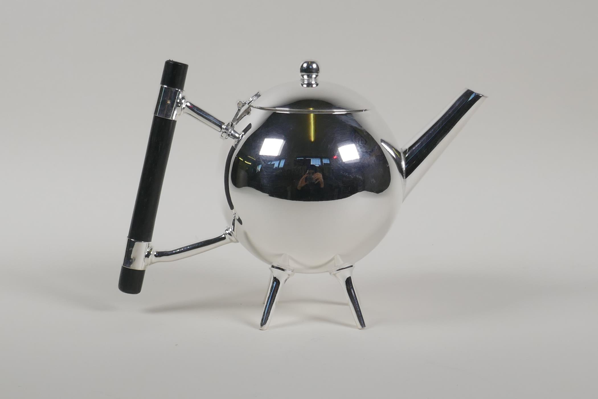 A Christopher Dresser style silver plated ball shaped teapot, 5½" high - Image 3 of 4