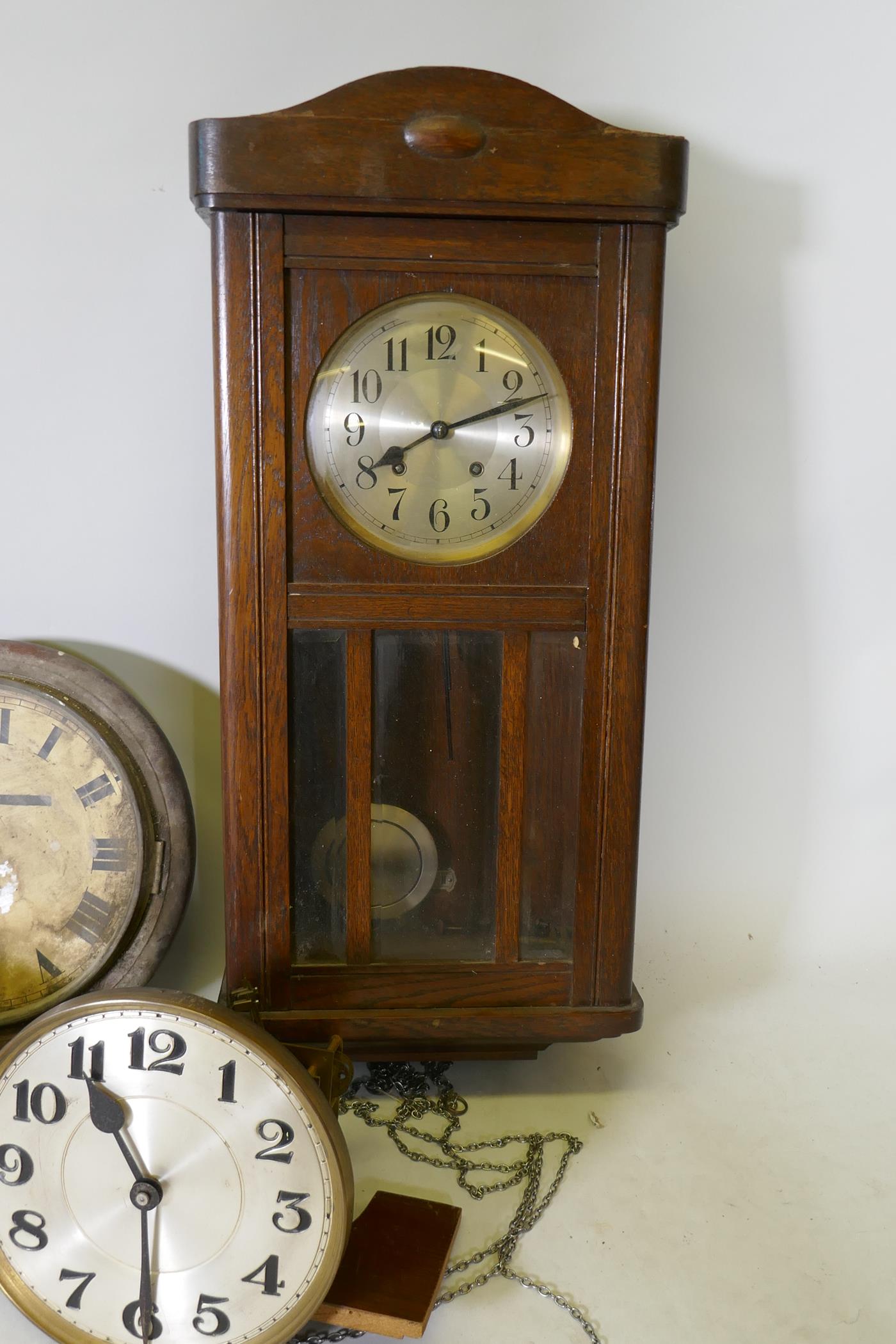 A collection of clocks, including a postman's clock and various clocks, all spring or chain - Image 6 of 6