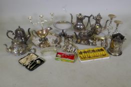 A quantity of silver plate, teapots, candelarbrum etc