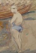 George Poole, The Bather, signed, watercolour, and a mixed media drawing of an interior scene,