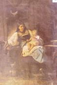 Interior scene with mother and child, unsigned, C19th Continental School, oil on canvas, A/F, 17"