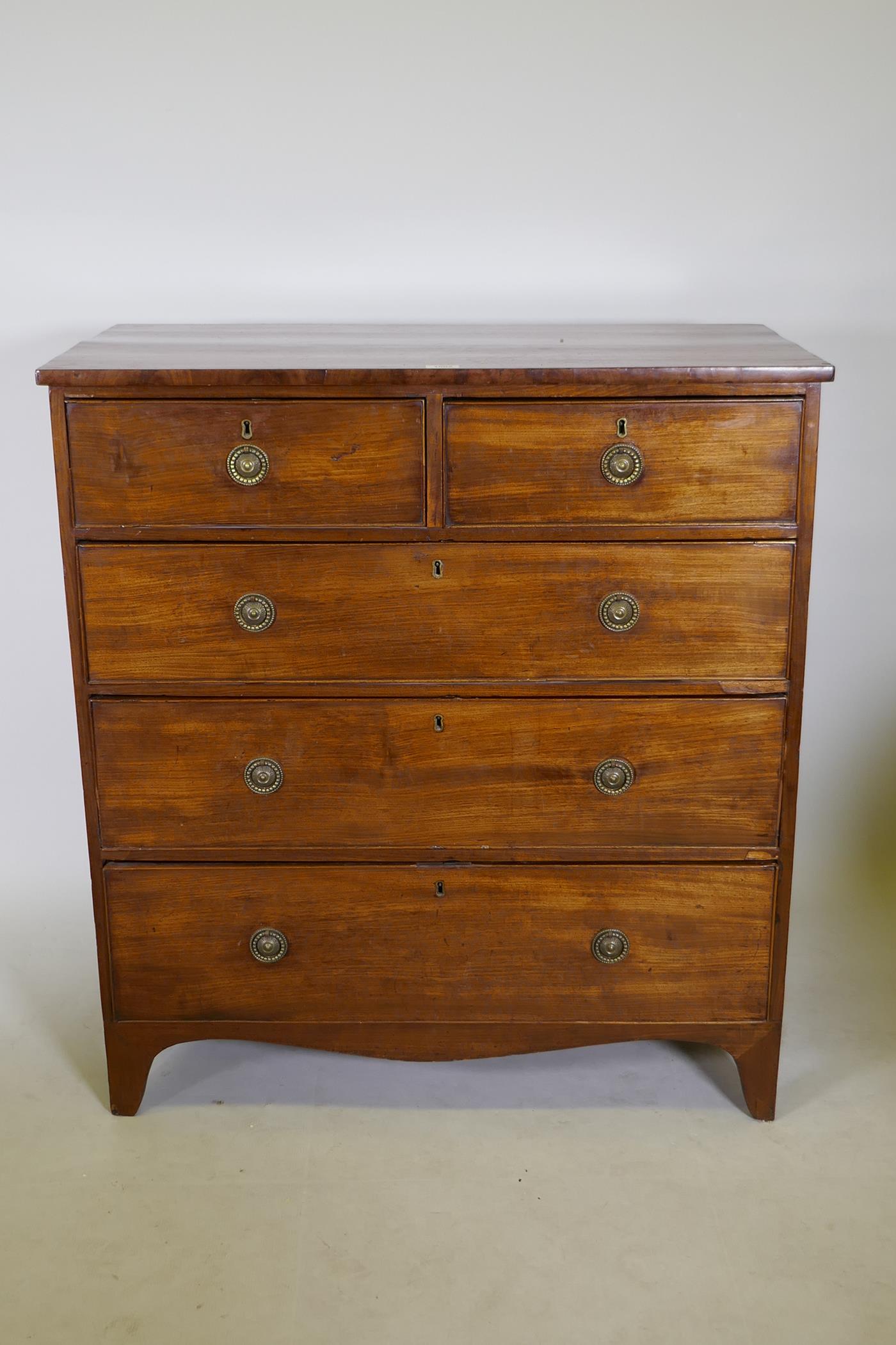 A Victorian mahogany chest of two short over three long drawers, 36" x 18" x 39" high