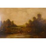 Landscape with cattle watering, signed W. Natt?, late C19th, oil on board, 24" x 19"