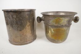 A silver plated ice bucket, 8" high, and another