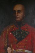 A C19th Continental portrait of a military officer, relined, A/F, oil on canvas, 26" x 31"