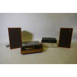 A Garrard 125 SB record deck, a Rotel RA-42 amplifier and a pair of Wharfedale Linton 3XP speakers