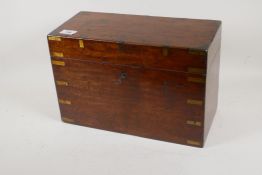 A C19th mahogany and brass bound military style dispatch box with removable tray, 15" x 7" x 10"