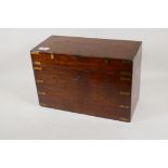 A C19th mahogany and brass bound military style dispatch box with removable tray, 15" x 7" x 10"