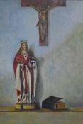 J. Dribbell, still life of Christian items, unframed, oil on canvas, 16" x 20"