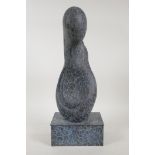 A patinated bronze abstract figure, 17" high