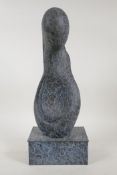 A patinated bronze abstract figure, 17" high