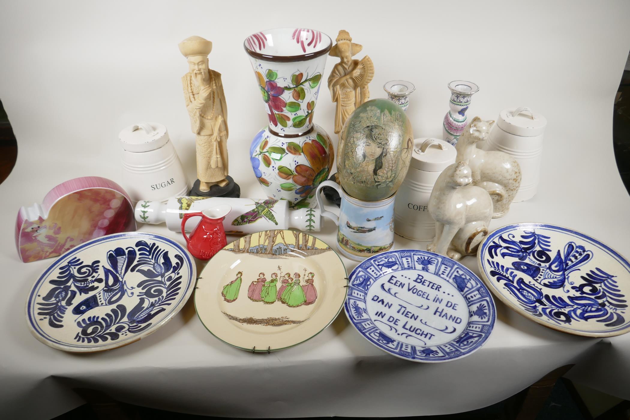 A quantity of pottery and porcelain including Portmeirion rolling pin, Worcester 'Flat Mates' cat, - Image 7 of 7